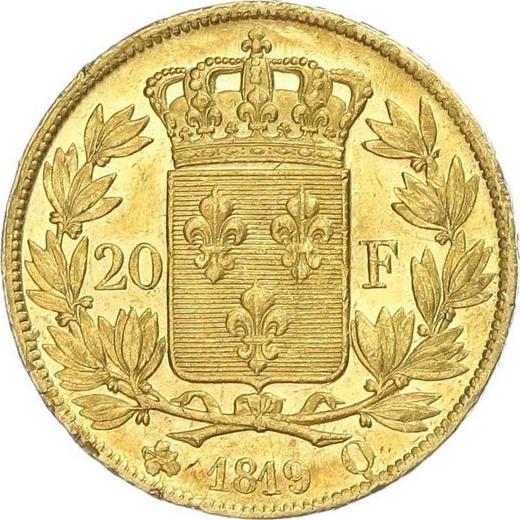 Reverso 20 francos 1819 Q "Tipo 1816-1824" - valor de la moneda de oro - Francia, Luis XVII