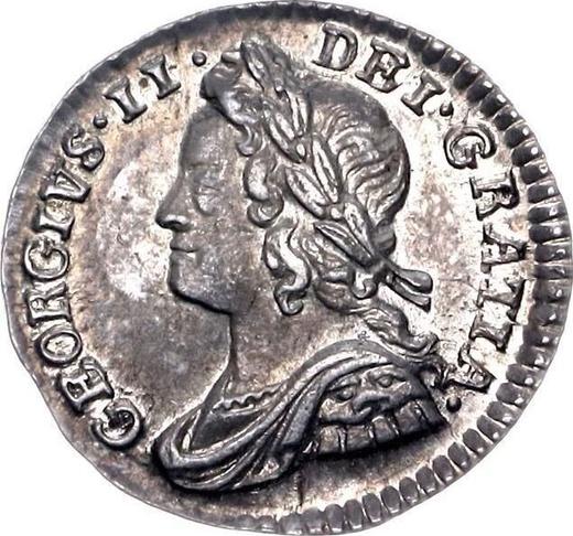 Аверс монеты - Пенни 1743 года - цена серебряной монеты - Великобритания, Георг II