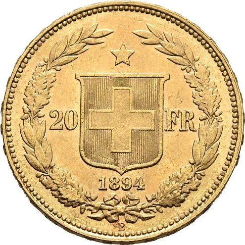 Reverse 20 Francs 1894 B - Gold Coin Value - Switzerland, Confederation
