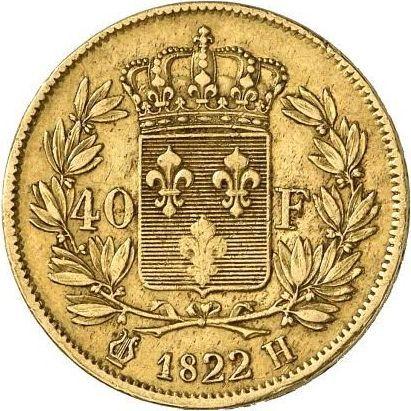 Reverse 40 Francs 1822 H "Type 1816-1824" - Gold Coin Value - France, Louis XVIII