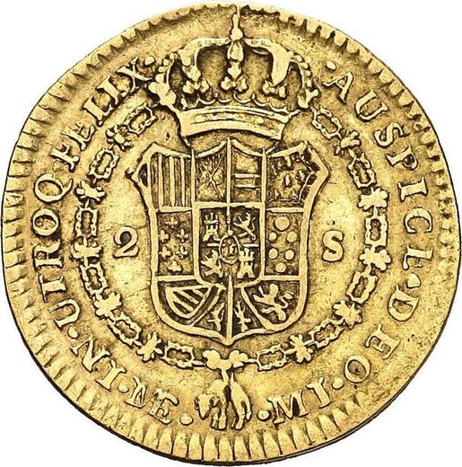 Reverse 2 Escudos 1787 MI - Gold Coin Value - Peru, Charles III