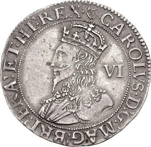 Obverse Sixpence no date (1625-1642) "Fourth draped bust" "CR" - Silver Coin Value - United Kingdom, Charles I