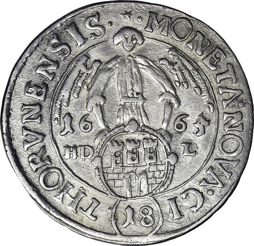 Reverse Ort (18 Groszy) 1665 HDL "Torun" - Silver Coin Value - Poland, John II Casimir