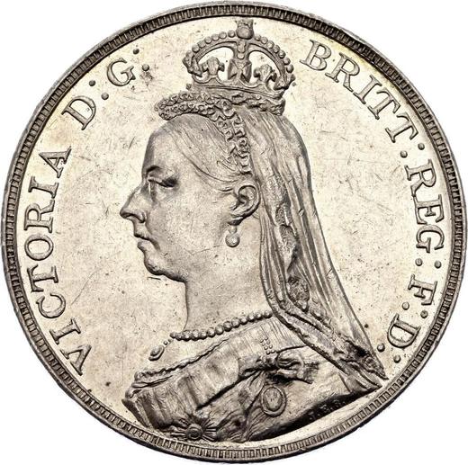 Аверс монеты - 1 крона 1891 года JEB "Юбилейный портрет" - цена серебряной монеты - Великобритания, Виктория