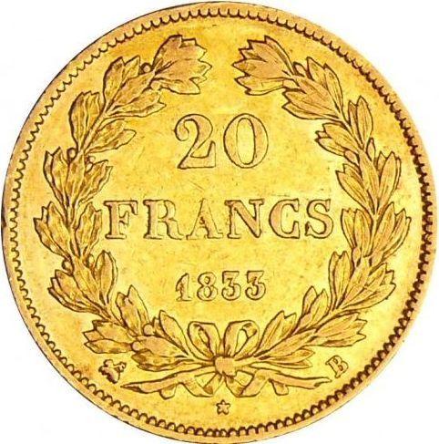 Reverse 20 Francs 1833 B "Type 1832-1848" - Gold Coin Value - France, Louis Philippe I