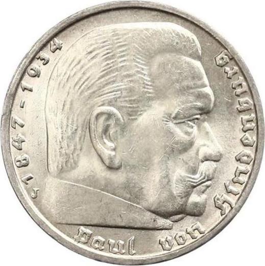 Obverse 5 Reichsmark 1935 J "Hindenburg" - Silver Coin Value - Germany, Third Reich