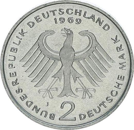 Reverse 2 Mark 1969 J "Konrad Adenauer" -  Coin Value - Germany, FRG