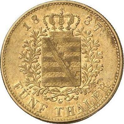 Reverso 5 táleros 1837 G - valor de la moneda de oro - Sajonia, Federico Augusto II