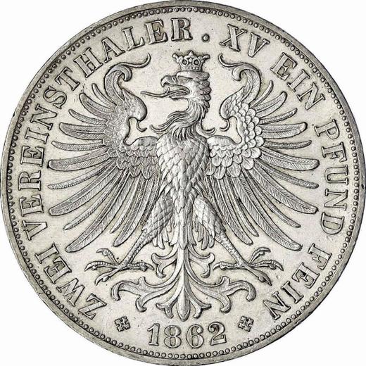 Reverso 2 táleros 1862 - valor de la moneda de plata - Fráncfort del Meno, Ciudad Libre