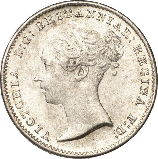 Anverso 3 peniques 1845 - valor de la moneda de plata - Gran Bretaña, Victoria