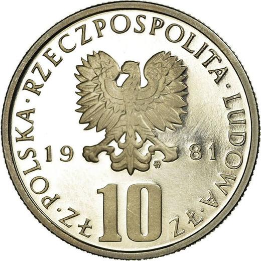 Obverse 10 Zlotych 1981 MW "100th anniversary of Boleslaw Prus`s death" - Coin Value - Poland, Peoples Republic