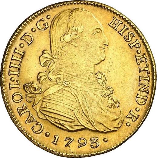 Obverse 8 Escudos 1793 IJ - Gold Coin Value - Peru, Charles IV