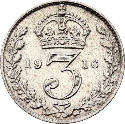 Реверс монеты - 3 пенса 1916 года - цена серебряной монеты - Великобритания, Георг V