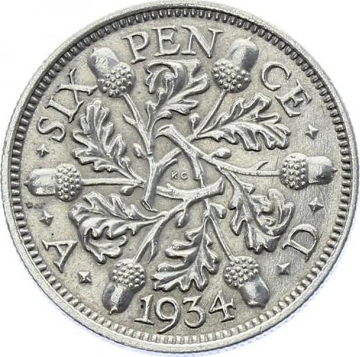Reverso 6 peniques 1934 - valor de la moneda de plata - Gran Bretaña, Jorge V