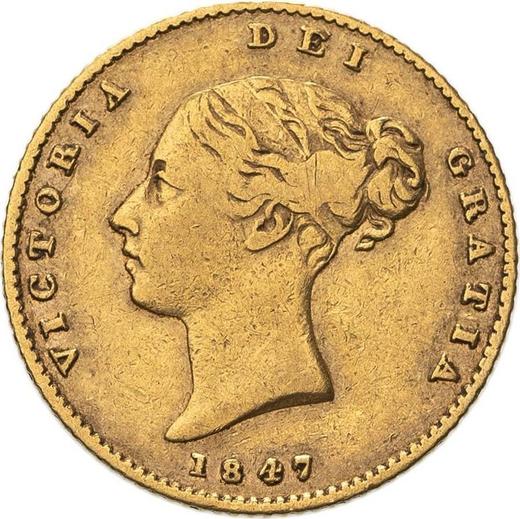 Аверс монеты - 1/2 соверена 1847 года - цена золотой монеты - Великобритания, Виктория