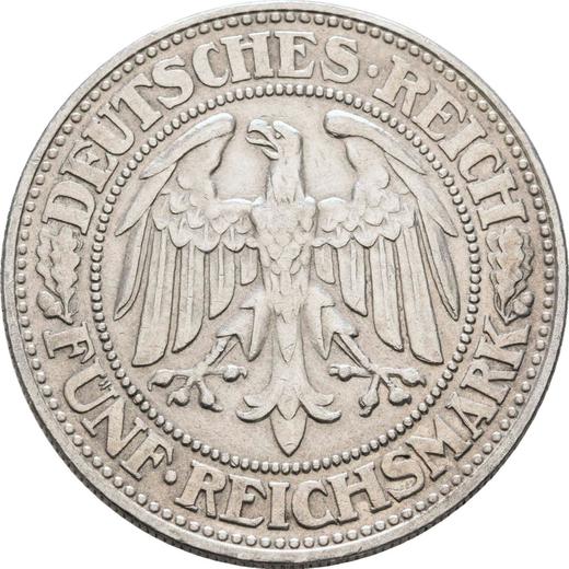 Obverse 5 Reichsmark 1927 D "Oak Tree" - Silver Coin Value - Germany, Weimar Republic