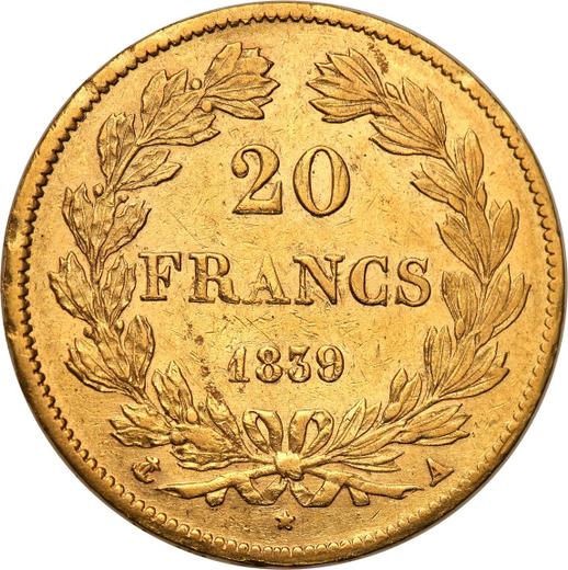 Reverse 20 Francs 1839 A "Type 1832-1848" - Gold Coin Value - France, Louis Philippe I