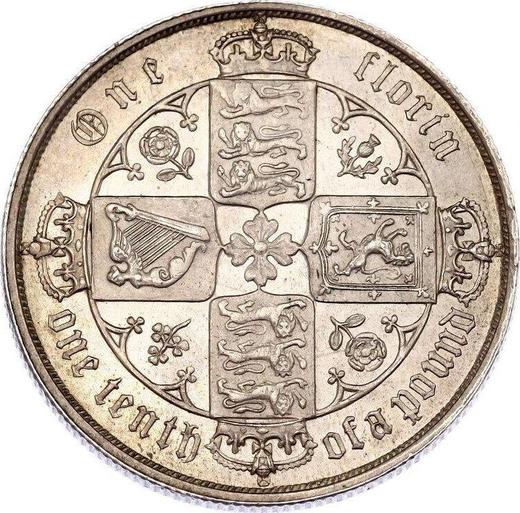 Reverso Florín (2 chelines) 1883 "Gótica" - valor de la moneda de plata - Gran Bretaña, Victoria