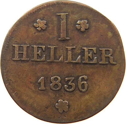 Rewers monety - 1 halerz 1836 F S.T. - cena  monety - Frankfurt nad Menem, Wolne Miasto