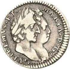 Anverso 2 peniques 1692 - valor de la moneda de plata - Gran Bretaña, Guillermo III y María II