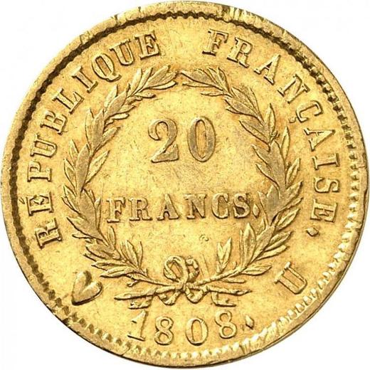 Reverse 20 Francs 1808 U "Type 1807-1808" - Gold Coin Value - France, Napoleon I