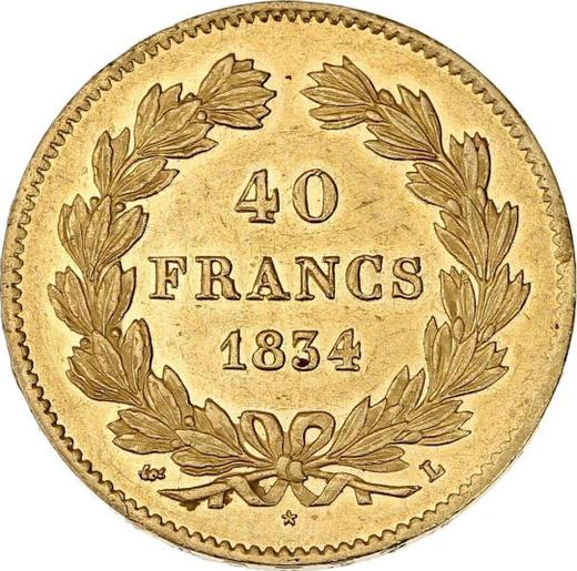 Reverse 40 Francs 1834 L "Type 1831-1839" - Gold Coin Value - France, Louis Philippe I