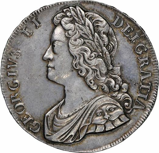 Awers monety - 1 korona 1734 "Portret w młodych latach" - cena srebrnej monety - Wielka Brytania, Jerzy II