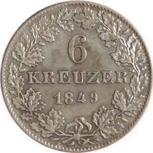 Reverso 6 Kreuzers 1849 - valor de la moneda de plata - Fráncfort del Meno, Ciudad Libre
