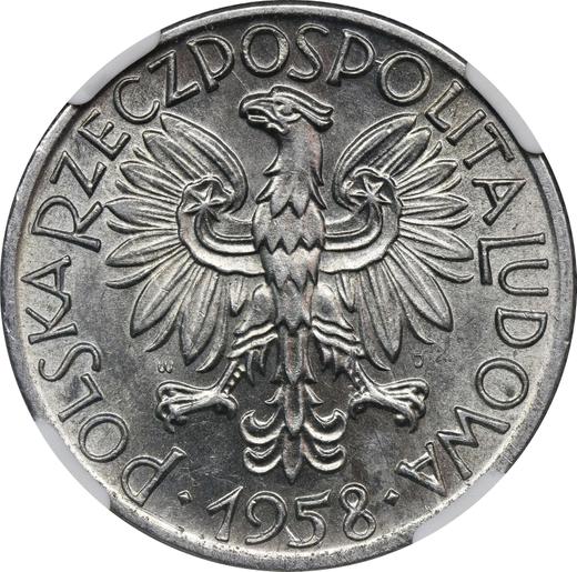 Obverse 5 Zlotych 1958 WJ JG "Fisherman" -  Coin Value - Poland, Peoples Republic