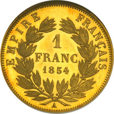 Reverse 1 Franc 1854 A "Type 1853-1863" Gold - Gold Coin Value - France, Napoleon III