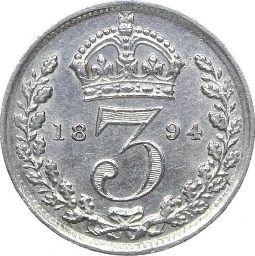 Reverso 3 peniques 1894 TB - valor de la moneda de plata - Gran Bretaña, Victoria