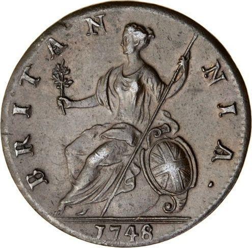 Revers 1/2 Penny 1748 "Porträt im Alter" - Münze Wert - Großbritannien, Georg II