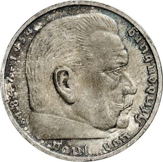 Obverse 5 Reichsmark 1936 G "Hindenburg" - Silver Coin Value - Germany, Third Reich