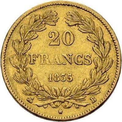 Reverse 20 Francs 1835 B "Type 1832-1848" - Gold Coin Value - France, Louis Philippe I