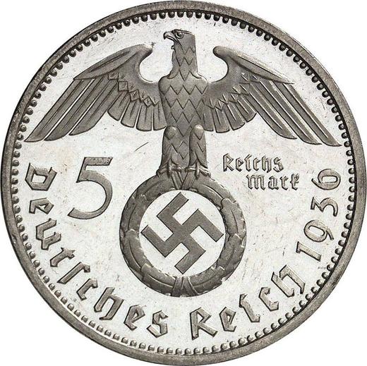 Reverse 5 Reichsmark 1936 F "Type 1936-1939" - Silver Coin Value - Germany, Third Reich