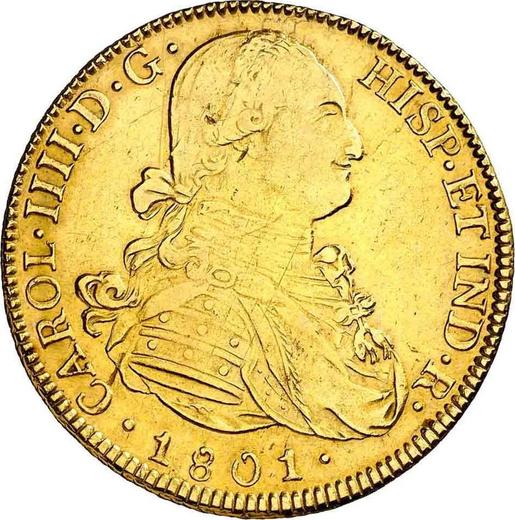 Obverse 8 Escudos 1801 PTS PP - Gold Coin Value - Bolivia, Charles IV