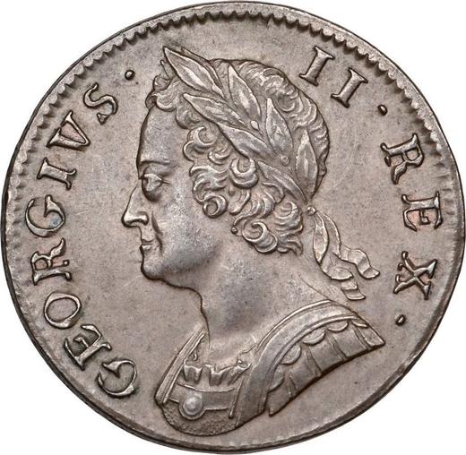 Anverso Medio Penique 1754 "Retrato de la vejez" - valor de la moneda - Gran Bretaña, Jorge II