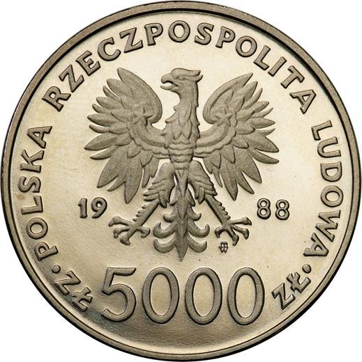 Anverso Pruebas 5000 eslotis 1988 MW ET "Juan Pablo II - 10 años de Pontificado" Níquel - valor de la moneda - Polonia, República Popular