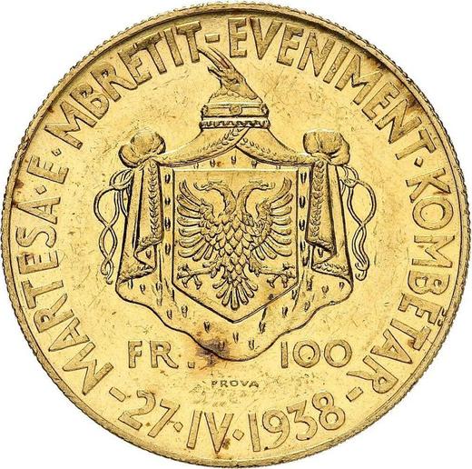 Reverse Pattern 100 Franga Ari 1938 R "Wedding" PROVA - Gold Coin Value - Albania, Ahmet Zogu