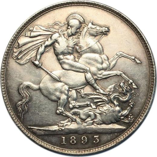 Реверс монеты - 1 крона 1893 года TB Гурт "LVI" - цена серебряной монеты - Великобритания, Виктория