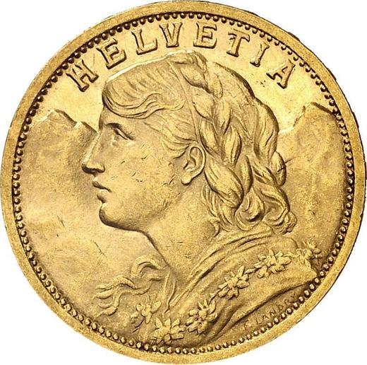 Аверс монеты - 20 франков 1905 года B "Вренели" - цена золотой монеты - Швейцария, Конфедерация