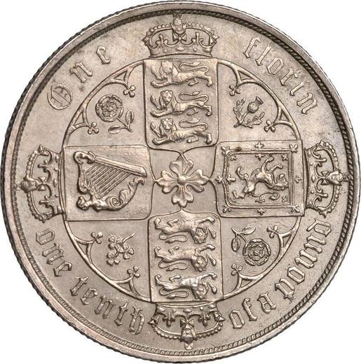 Reverso Florín (2 chelines) 1884 "Gótica" - valor de la moneda de plata - Gran Bretaña, Victoria