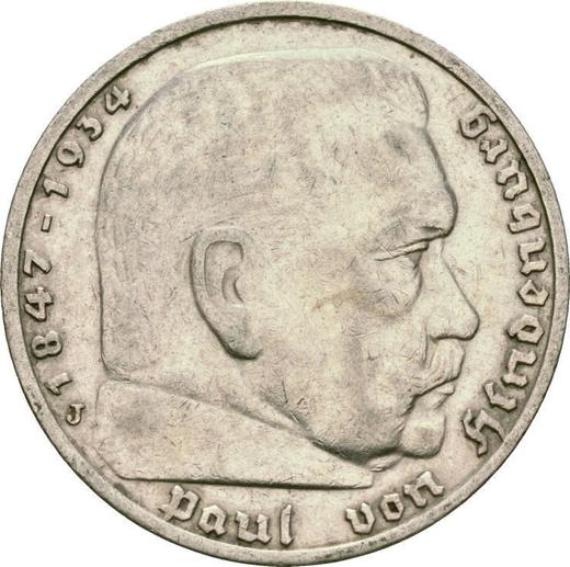 Obverse 5 Reichsmark 1936 J "Hindenburg" - Silver Coin Value - Germany, Third Reich