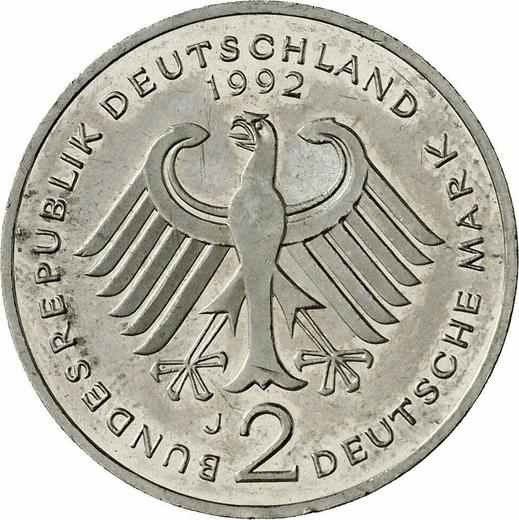 Revers 2 Mark 1992 J "Ludwig Erhard" - Münze Wert - Deutschland, BRD