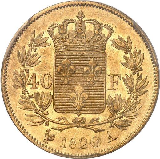 Reverse 40 Francs 1820 A "Type 1816-1824" - Gold Coin Value - France, Louis XVIII