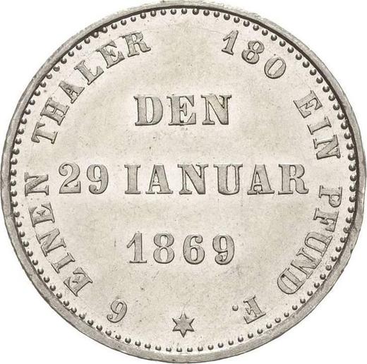 Reverso 1/6 tálero 1869 B "25 años de reinado de Ernst II" - valor de la moneda de plata - Sajonia-Coburgo-Gotha, Ernesto II
