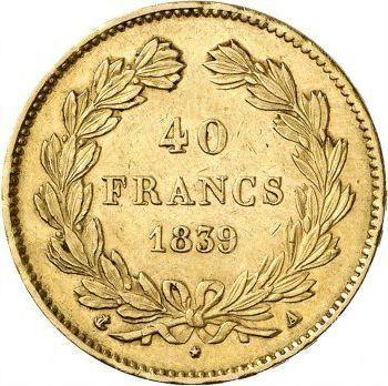 Reverse 40 Francs 1839 A "Type 1831-1839" - Gold Coin Value - France, Louis Philippe I