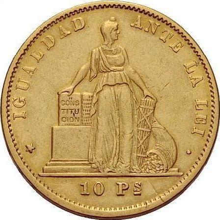 Obverse 10 Pesos 1867 So "Type 1867-1892" -  Coin Value - Chile, Republic
