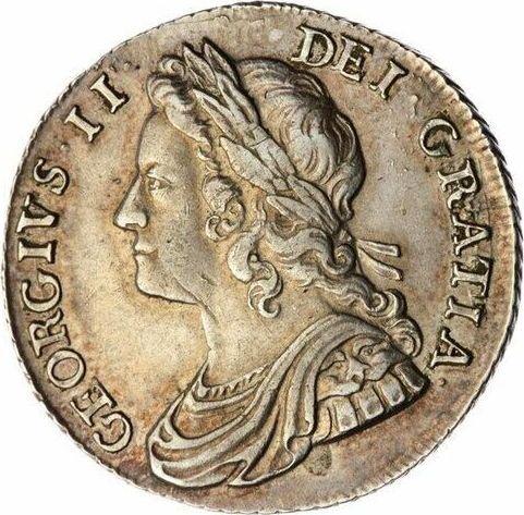 Awers monety - 1 szeląg 1735 "Portret w młodych latach" - cena srebrnej monety - Wielka Brytania, Jerzy II