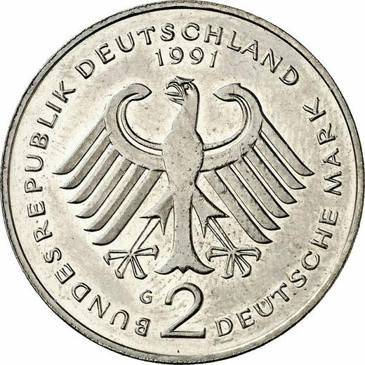Revers 2 Mark 1991 G "Franz Josef Strauß" - Münze Wert - Deutschland, BRD